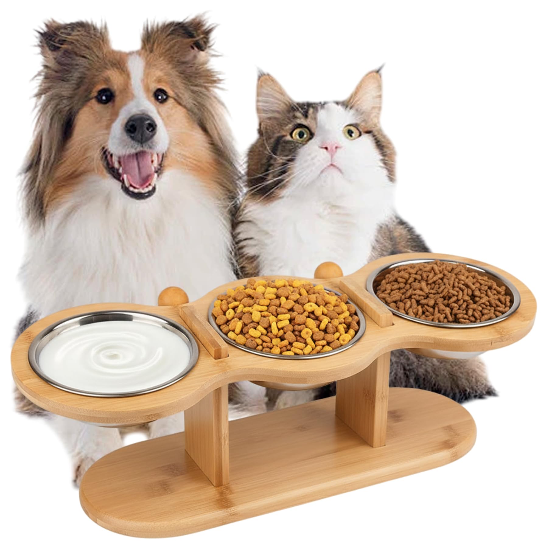 Gamelles surélevées pour chat ergonomiques à triple bol en acier inoxydable