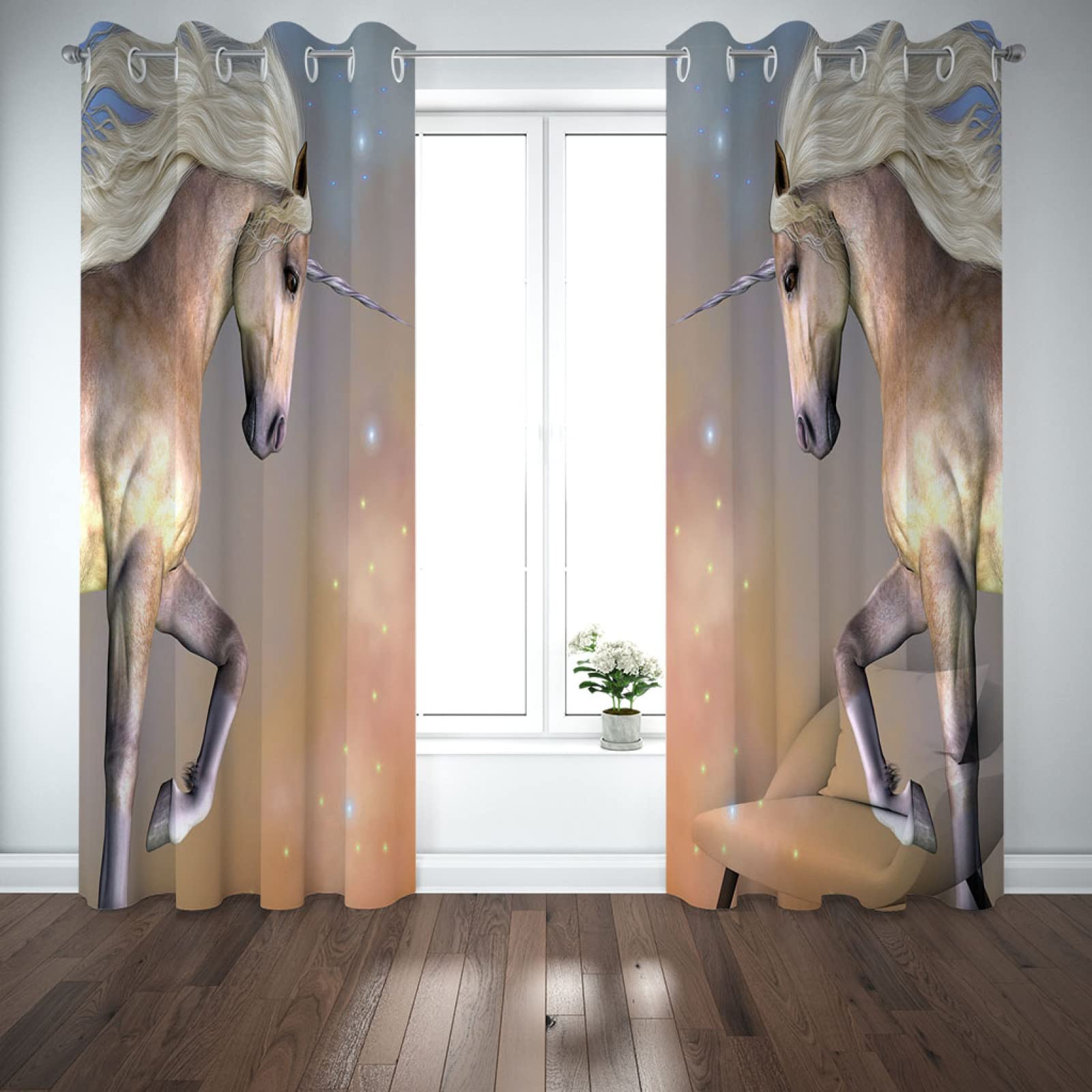 Cortinas Opacas para Salon Moderno - Cortinas Termicas Aislantes con Ollaos - Dormitorio Cocina Decoracion - 3D Cielo Estrellado Estampado Animal Caballo, 2 Piezas 280 X 260 Cm（An X Al）