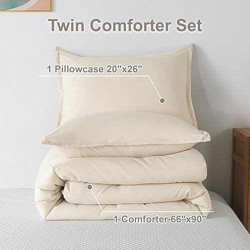Miniatura 10 de Andency Juego de edredón beige tamaño individual, juego de edredón sólido de 2 piezas (1 edredón bohemio y 1 funda de almohada), juego de edredón