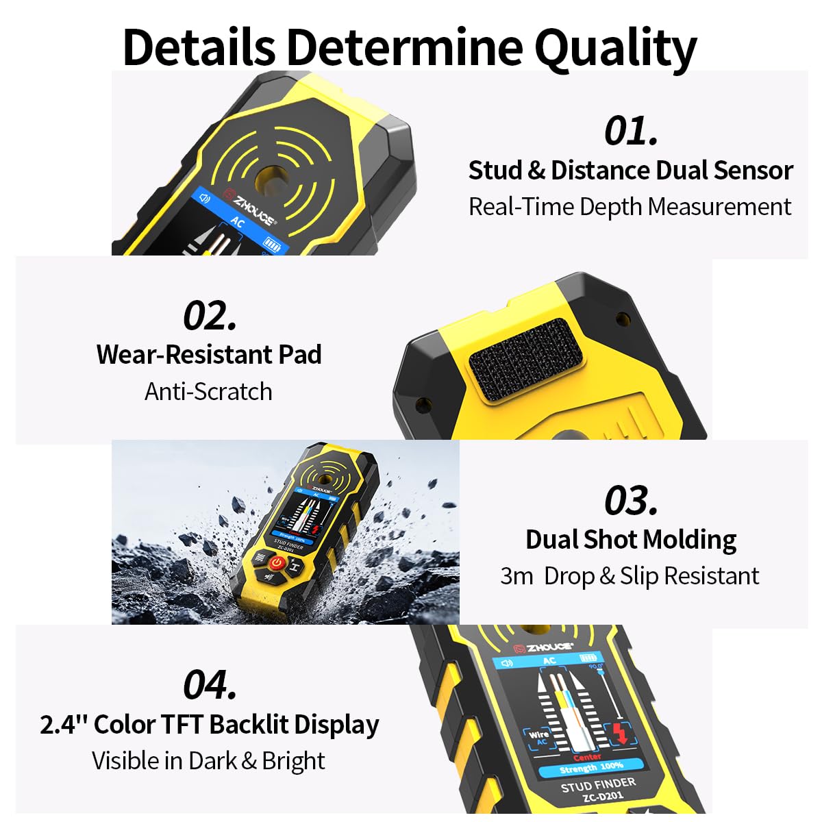 Stud Finder Wall Scanner - Detect Wood, Metal & Wires -8