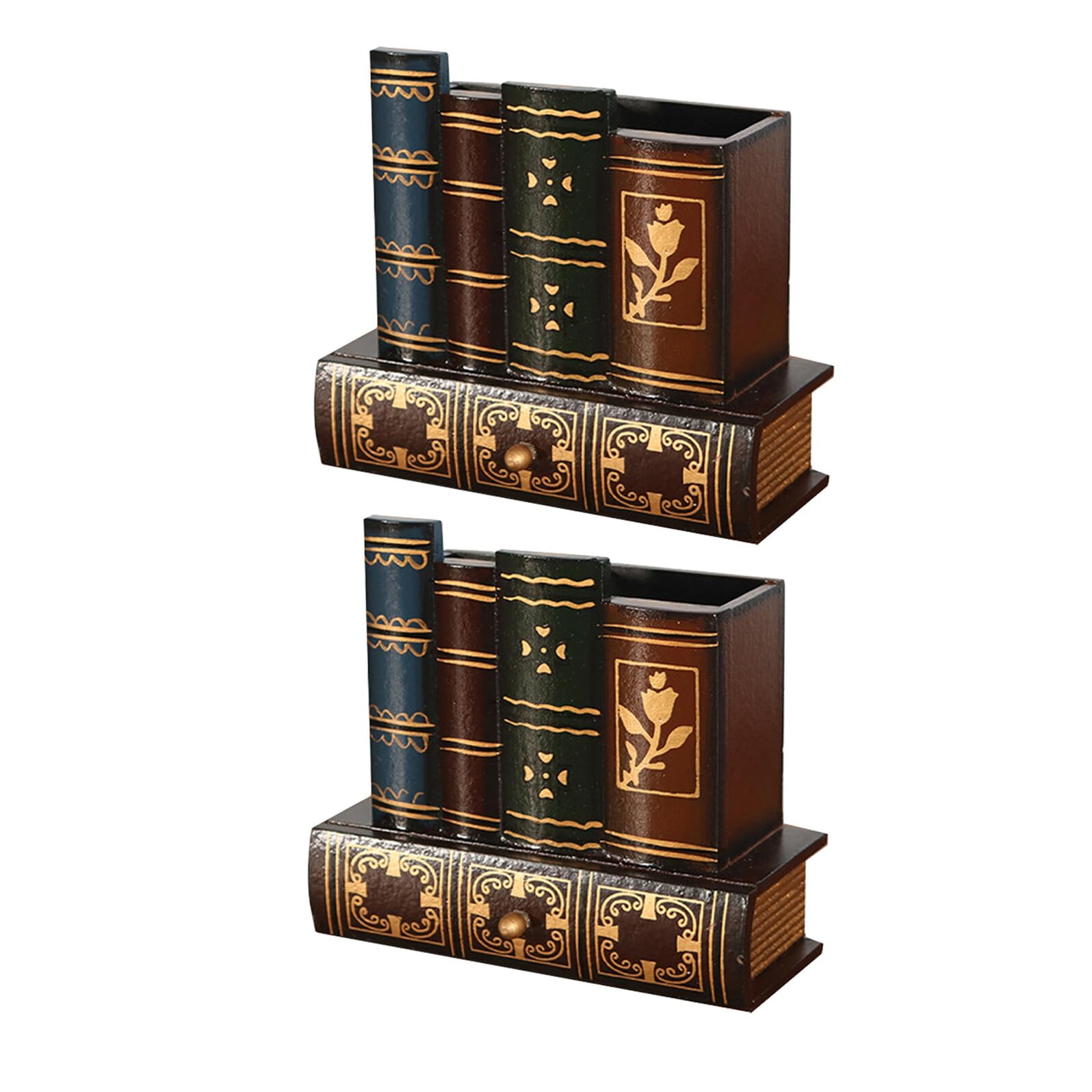 Healeved 2pezzi Portapenne in Legno Forma di Libro Finto Scatola Portaoggetti Vintage con Cassetto per Decorazione della Scrivania Ufficio Domestico Organizzatore per Piccoli Oggetti