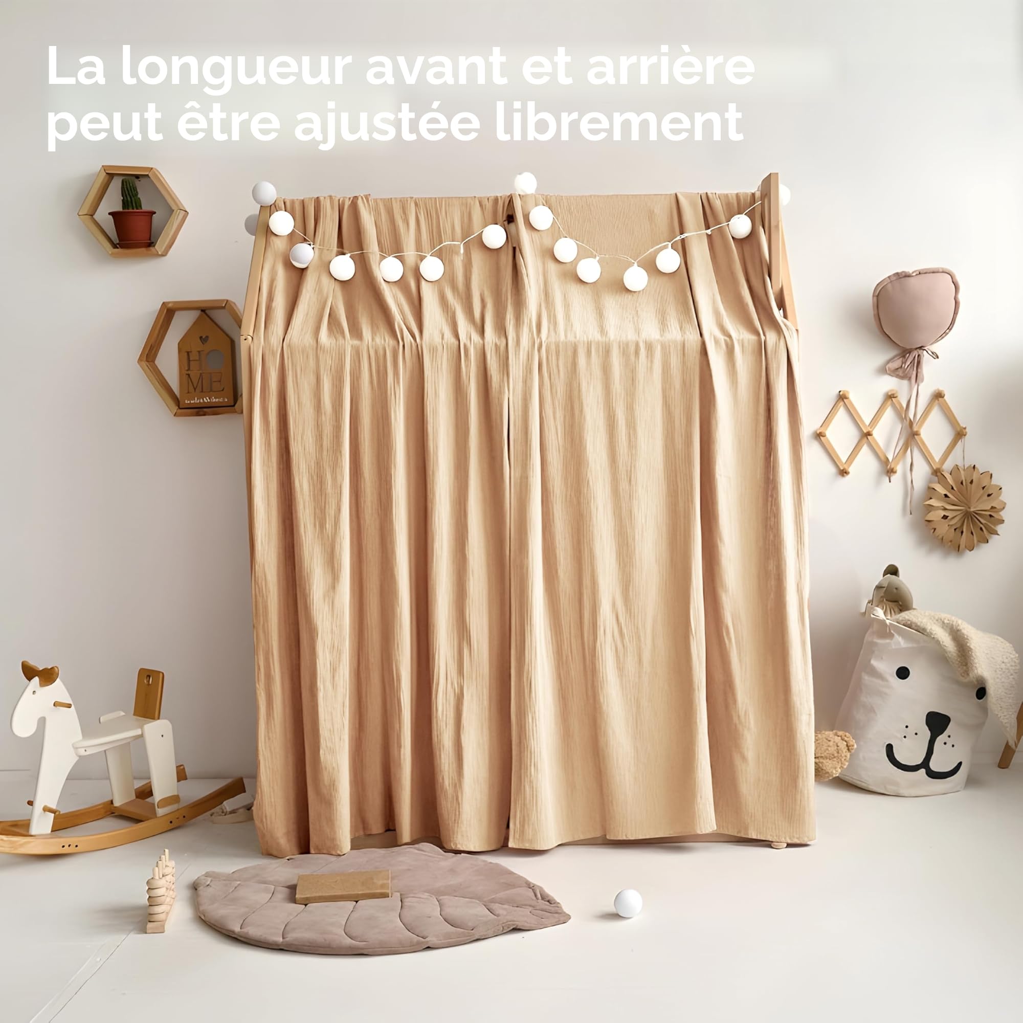 Home Housse de Couette avec Applique Dorée, Fait à la Main en 100% Mousseline de Coton, Ciel en Tissu pour Décoration de Lit Maison, Convient aux Filles Et Garçons (Blanc, 132x420cm)