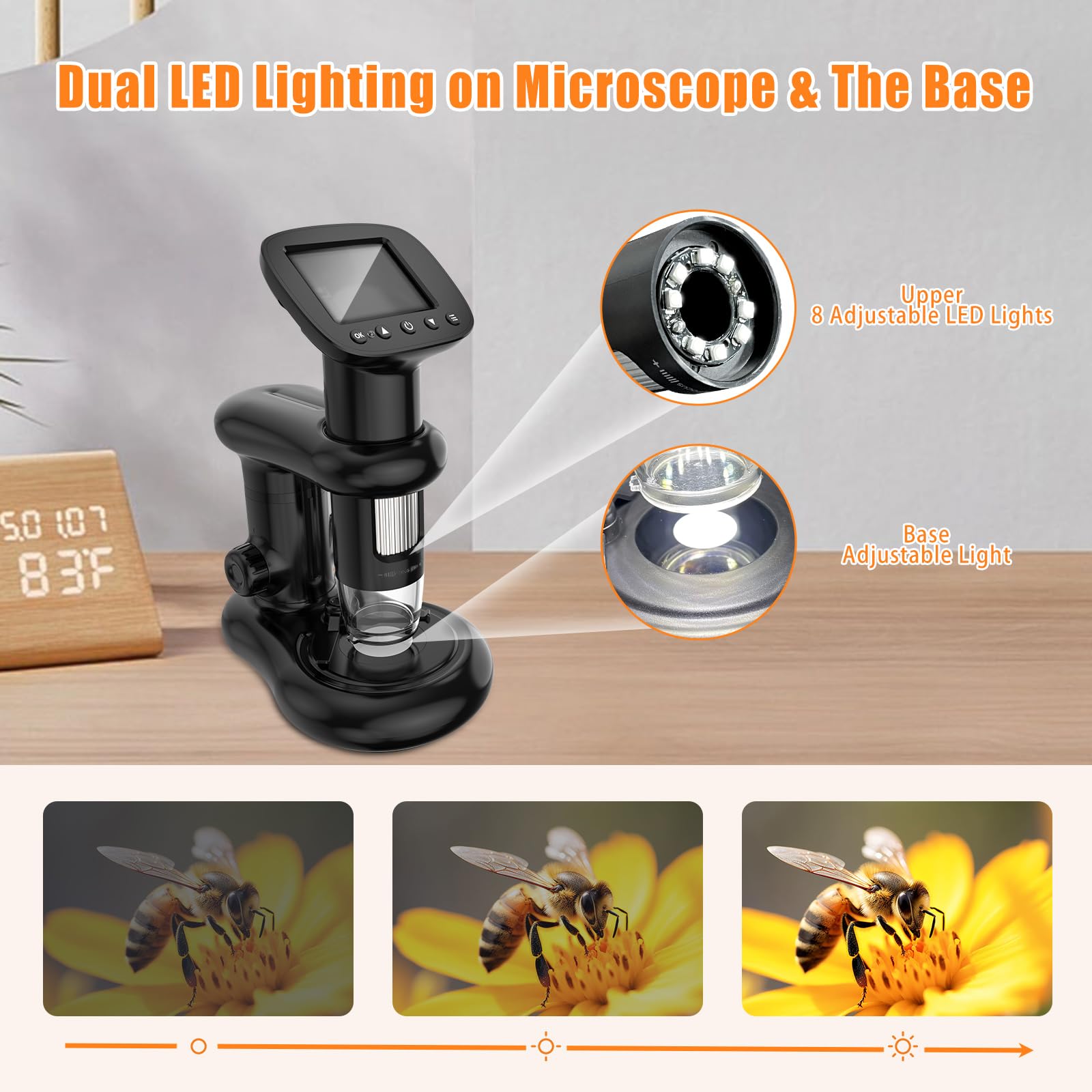 Microscopio digital con pantalla de 2 pulgadas para adultos y niños, lupa de monedas con luz y soporte estable, lupa de microscopio aficionado 100X, lupa de bolsillo para coleccionistas