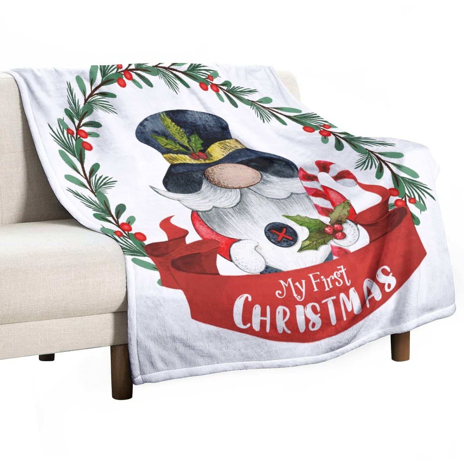 Couverture en flanelle douce lit et canapé motif couronne Noël 130x150cm