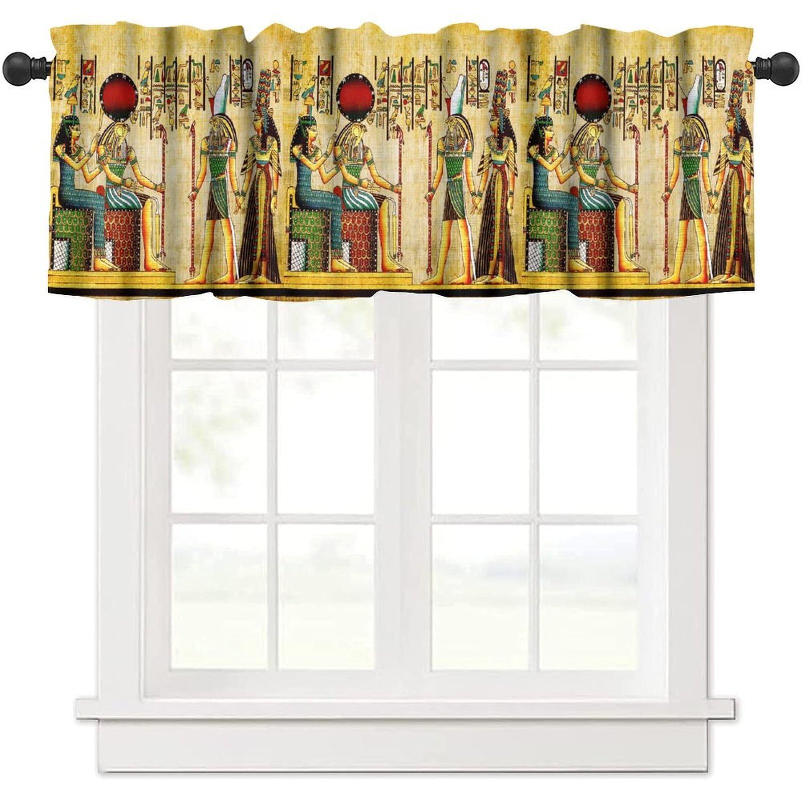 moderw Vintage Ancient Egypt Curtains Valance, Egyptian Style Old Egypt Hieroglyphics Print African Pharaoh Theme Window Valance Curtain for Farmhouse Bedroom Living Room Kitchen 54x18inch