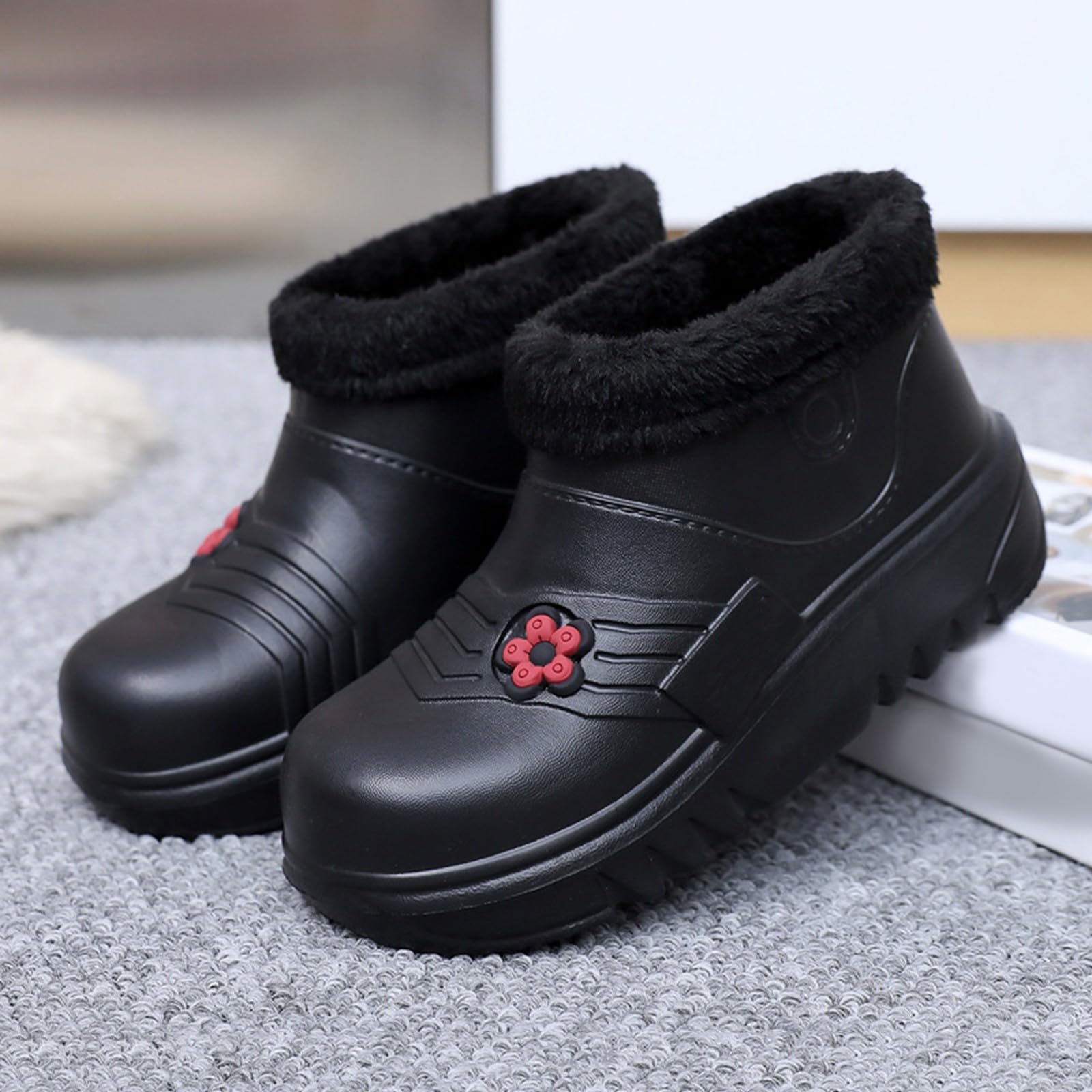 Botas de goma para mujer, forradas, botas de lluvia, botines de lluvia, impermeables, antideslizantes, zapatos de jardín, botas de goma cortas, botas de tobillo, botas de invierno, botas de goma