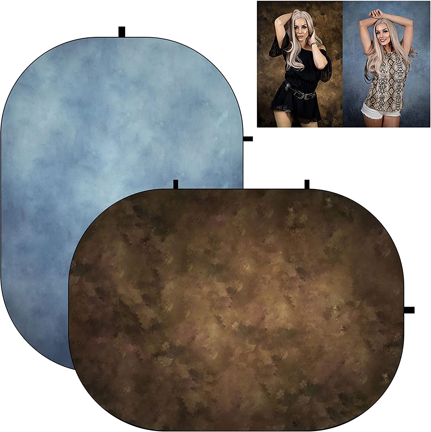 Amazon | Kate 5x6.5ft(1.5x2m) 折りたたみ可能な背景布 青 ブラウン