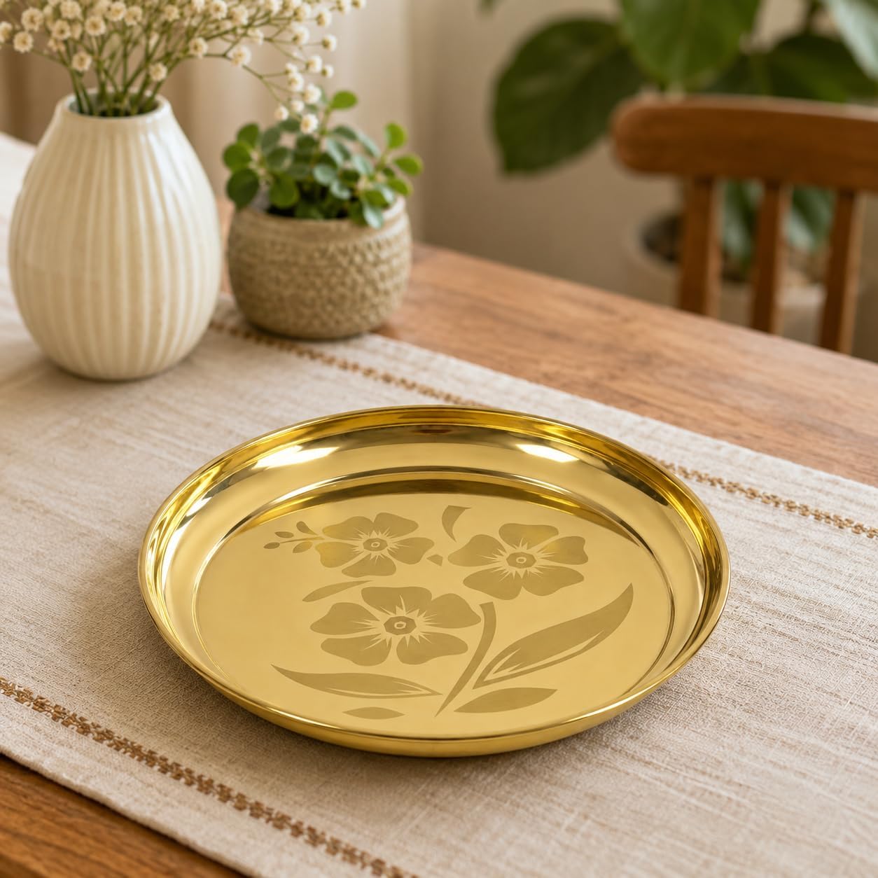 Traditional Copper Pooja Thali, Plate for Aarti, Prasad and Ritual Use