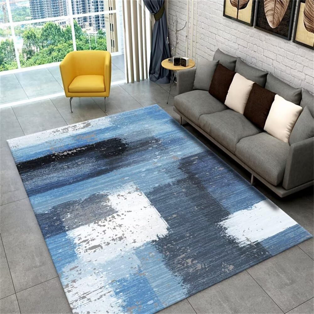 Tapis chambre adulte lavable grand tapis de salon bleu facile à laver