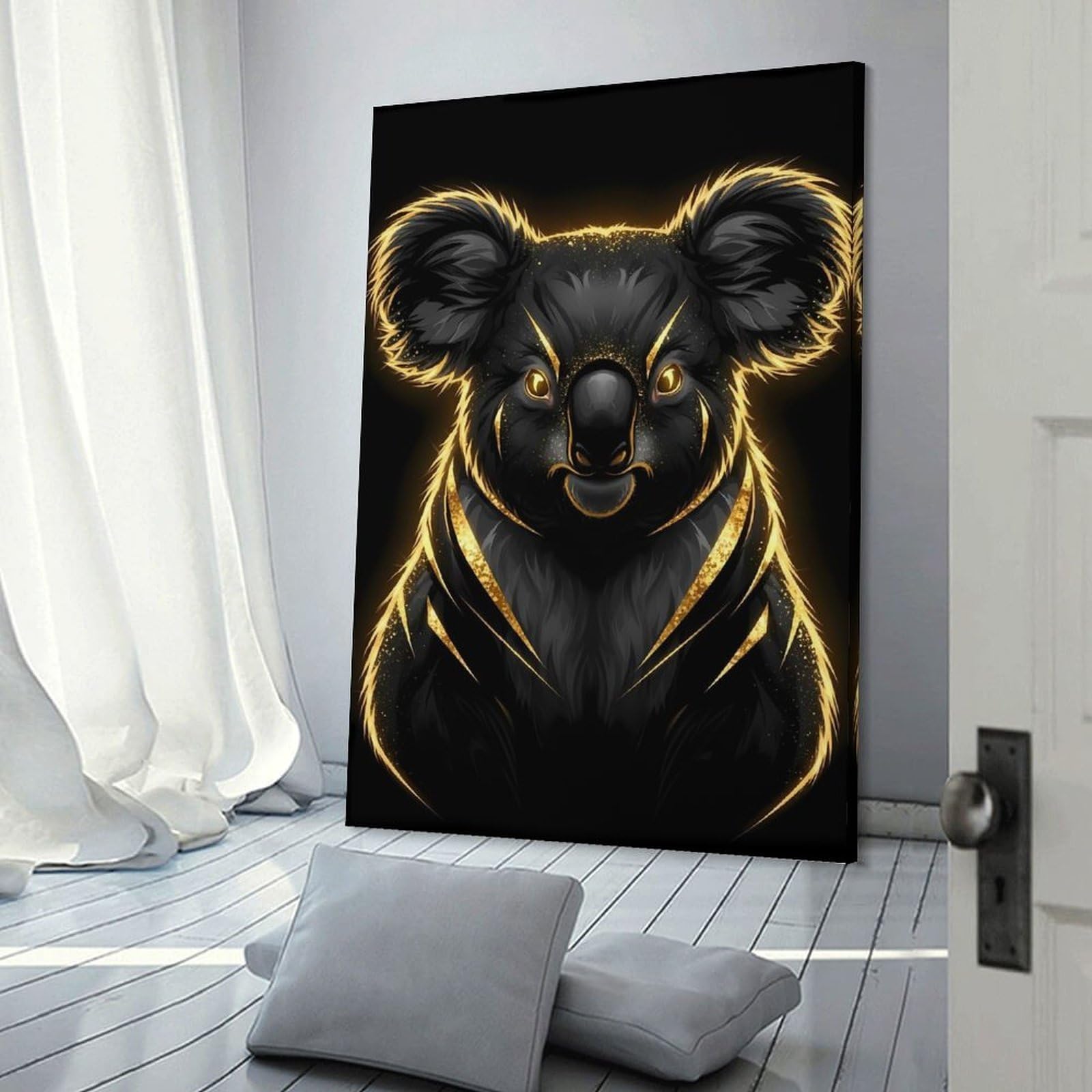 Junmoney Frame-Style-4 Home Decor Wall Art Elegant Black And Gold Koala Portrait, 20X30inch(50X75cm), For Bedroom Decor, Cosy Corners Or Studios, Decorative Wall Art For Cosy Rooms