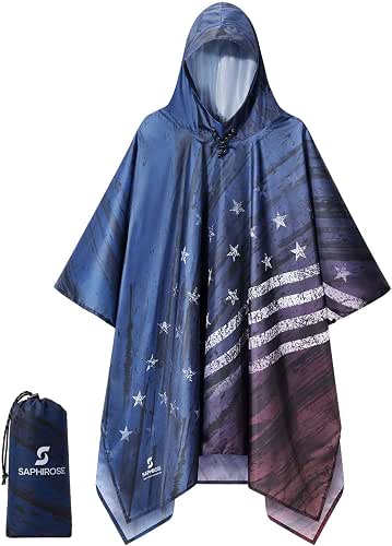 SaphiRose Hooded Rain Poncho Waterproof Raincoat Jacket for Men Women