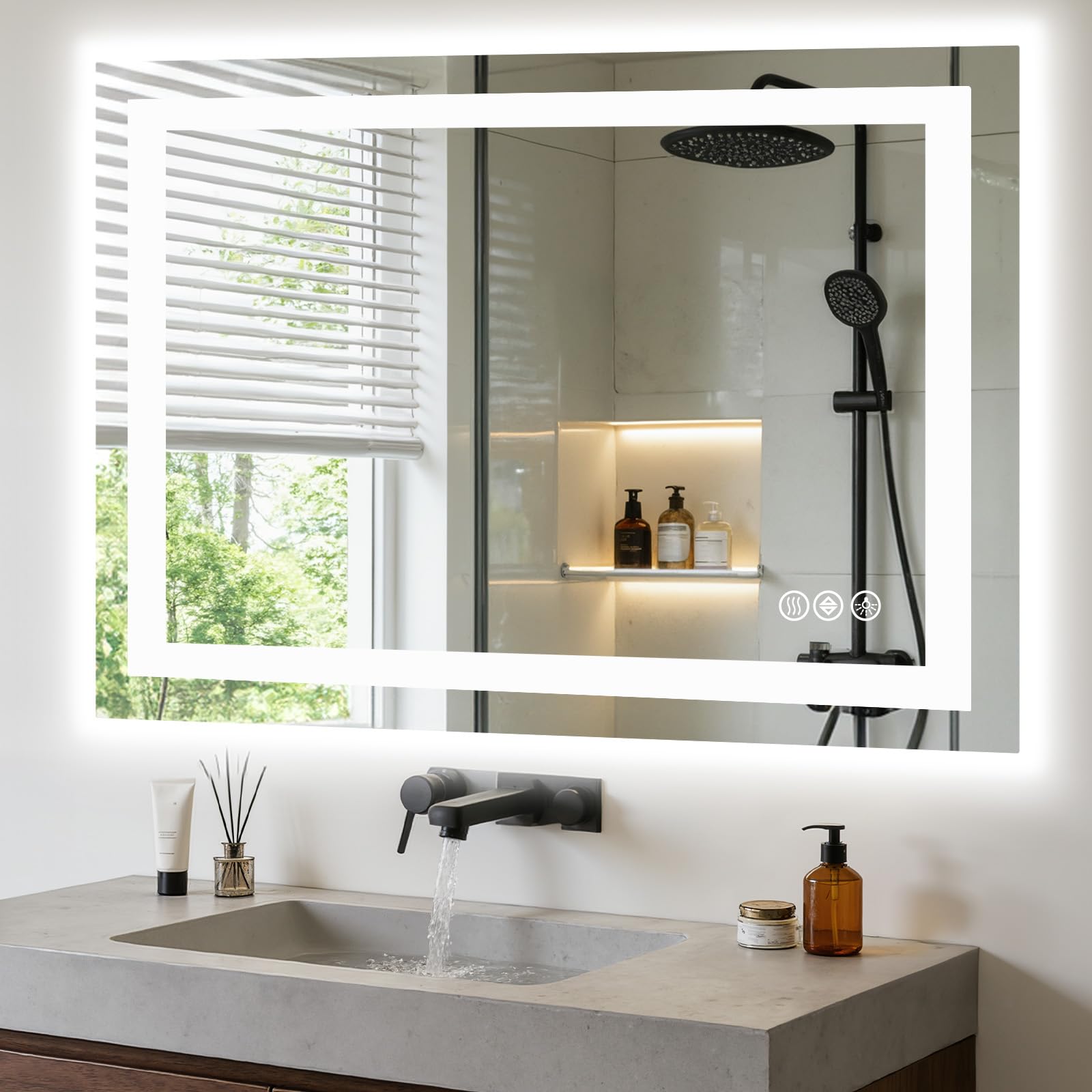 NEWBULIG 48X36 LED Bathroom Mirror with Lights, Anti-Fog, Backlit + Front Lit, Lighted Bathroom Vanity Mirror for Wall, Memory Function, Dimmable, Tempered Glass, Shatter-Proof