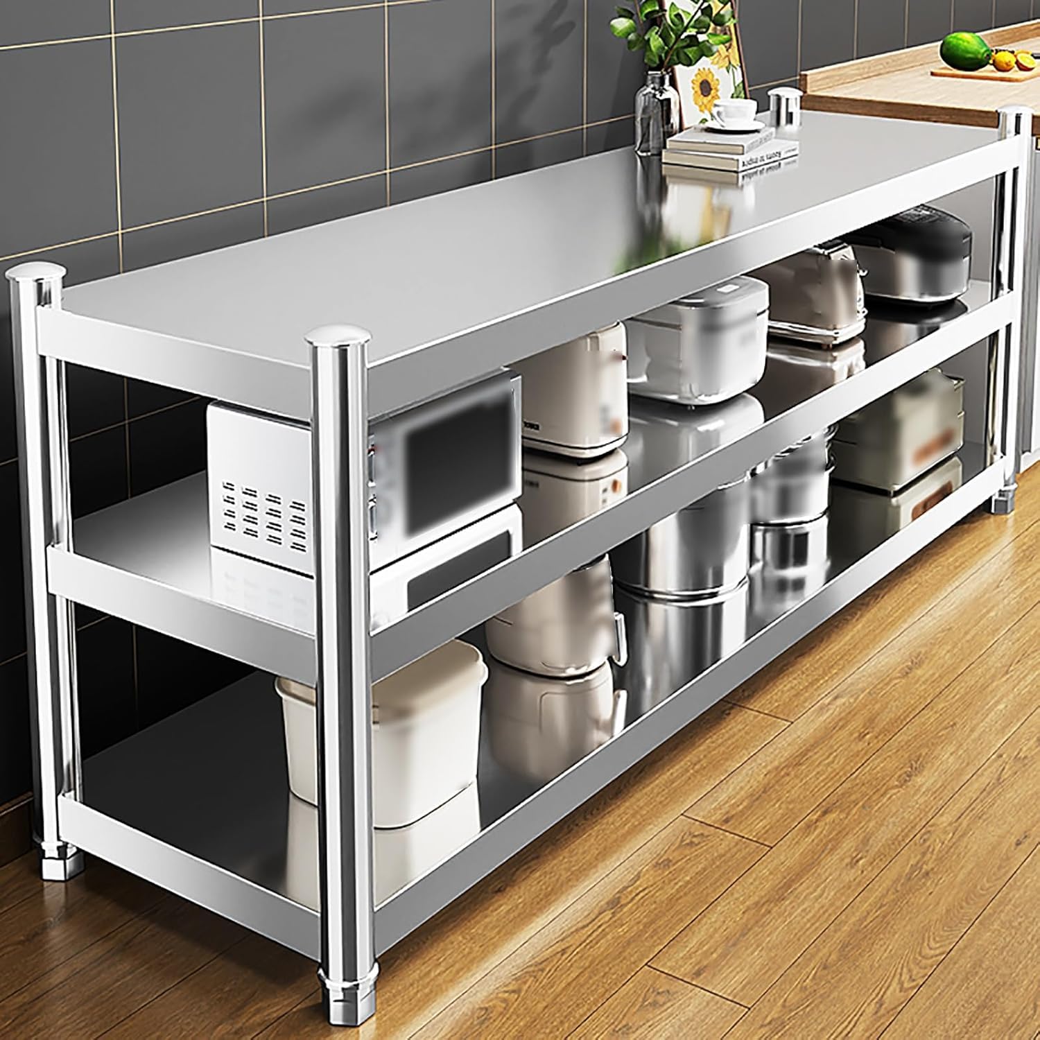 Stół do przygotowywania posiłków ze stali nierdzewnej, 3-poziomowy metalowy stół roboczy do kuchni, kuchenki mikrofalowej, do jadalni, do piekarnika, 120 x 35 x 90 cm, idealny do przygotowywania