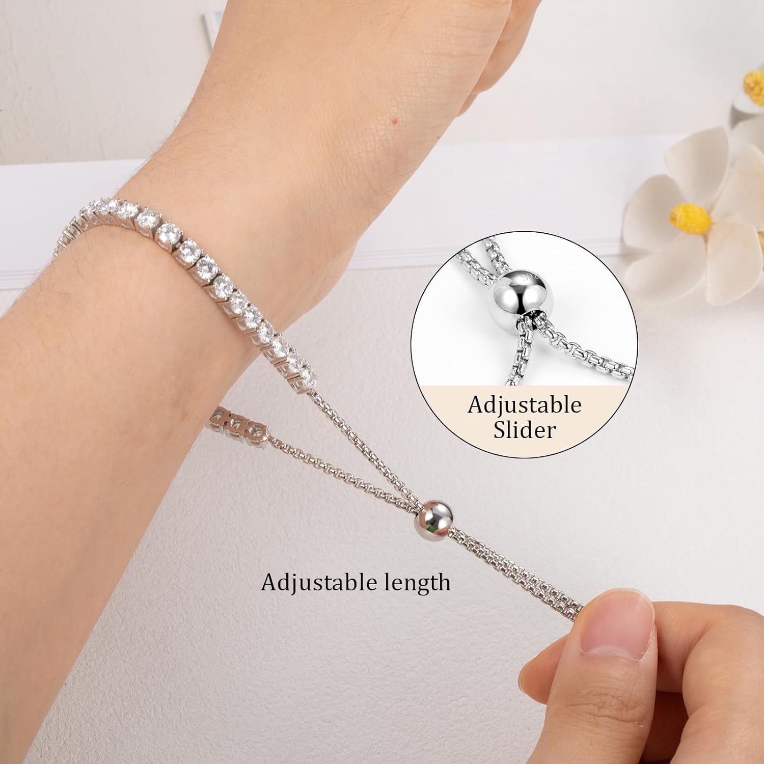 4MM Moissanite Tennis Bracelet for Women, 10.9 ct Adjustable Moissanite Bracelets, 925 Sterling Silver White/14k Gold Plated, Luxury Birthday or Anniversary Jewelry Gift for Her - Image 6
