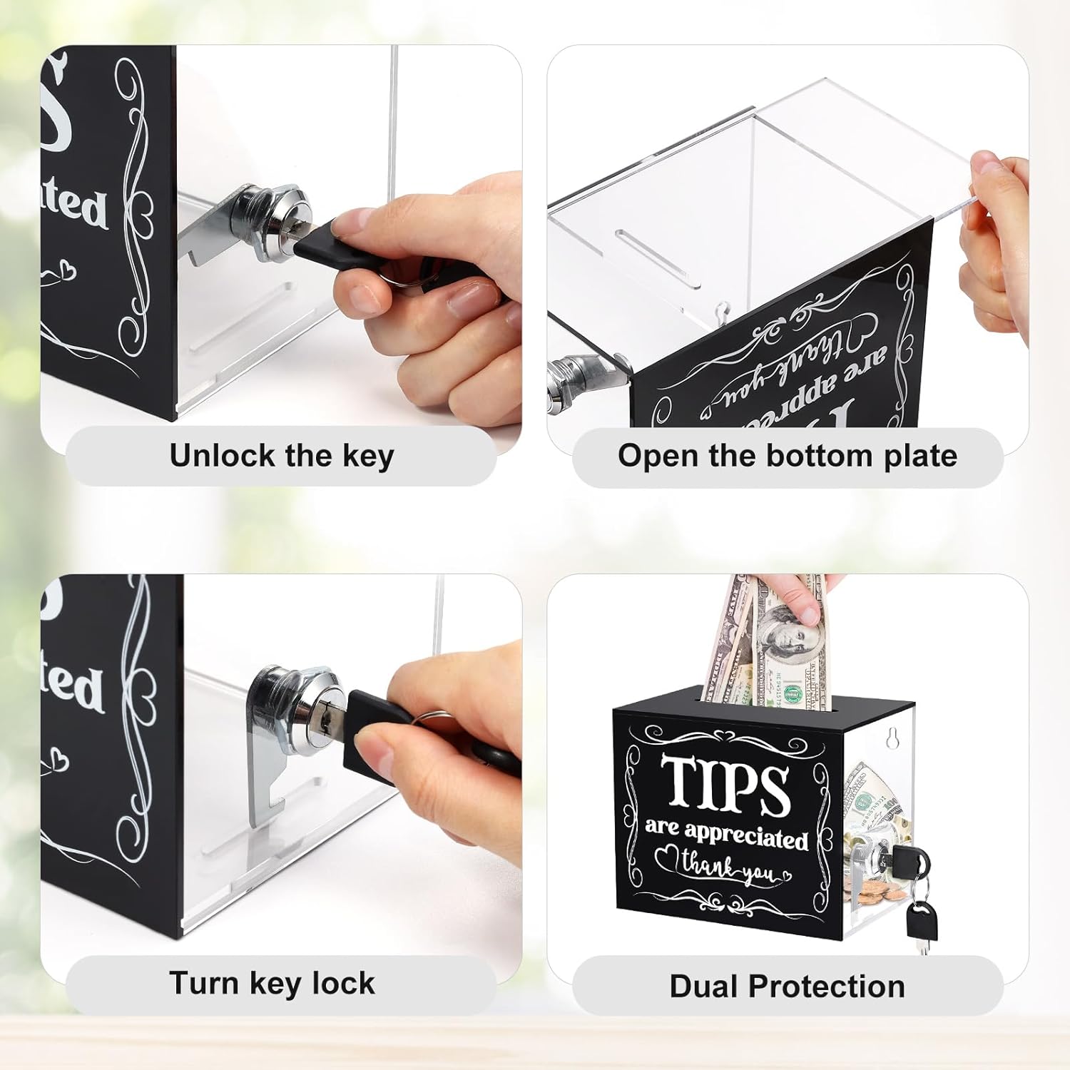 Vesici Tips Jar For Money Acrylic Cylinder Tip Cash Box