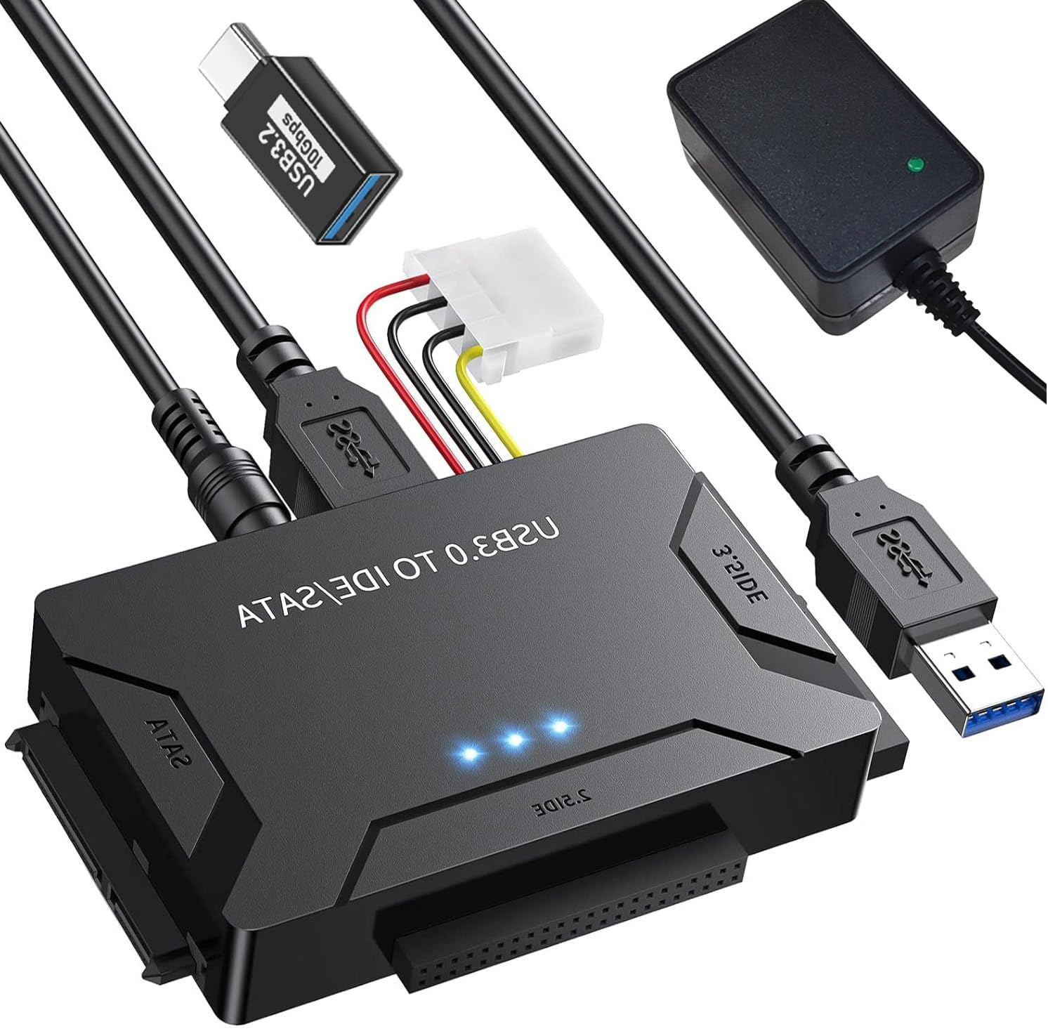 SATA USB Cable ide USB Converter Adapter 3.5" 6TB HDD 2.5" 18TB HDD SSD USB 3.0 Connection SATA IDE Hard Drive Data Migration for Gaming PC, Mini PC, Macbook, Laptop and More Devices
