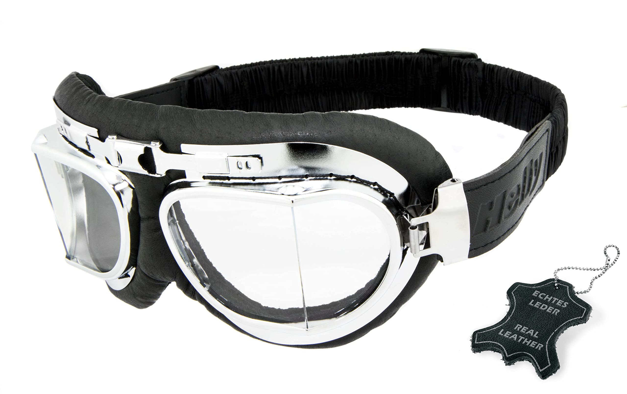Helly - No.1 Bikereyes: okulary motocyklowe | prawdziwa skóra | wiatroszczelne | styl retro | wysokiej jakości szkła HLT