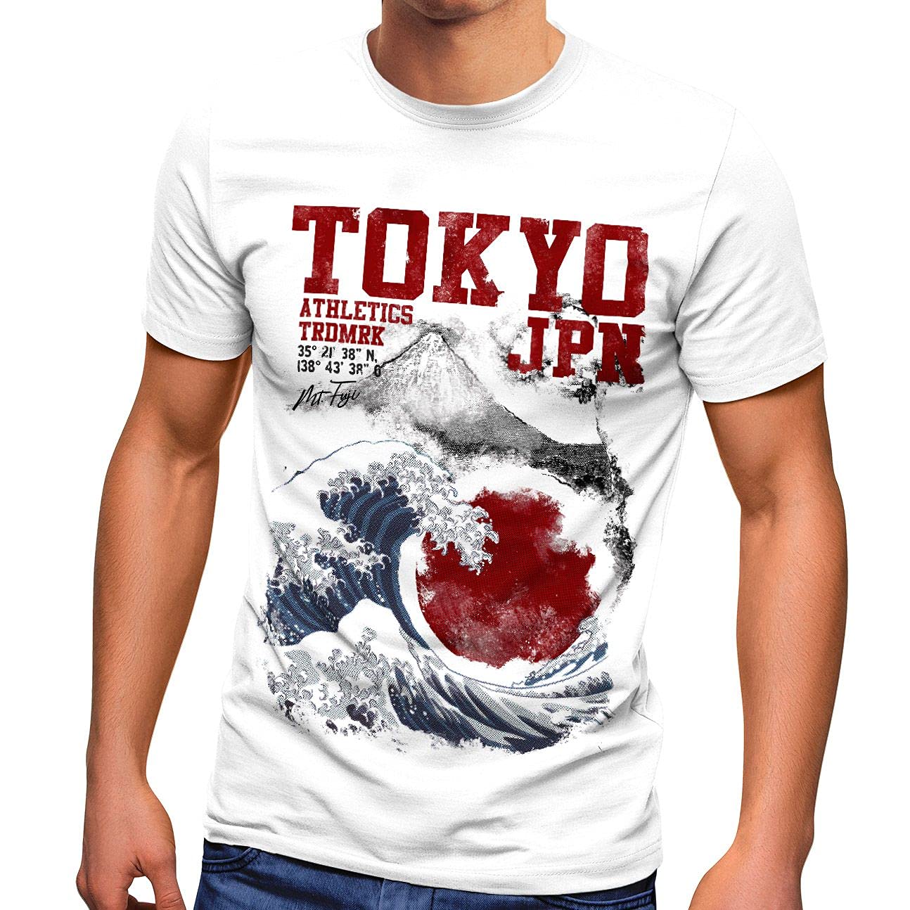 Neverless Herren Tokyo Japan Style T-Shirt Fuji Welle Big Wafe Fashion Streetstyle