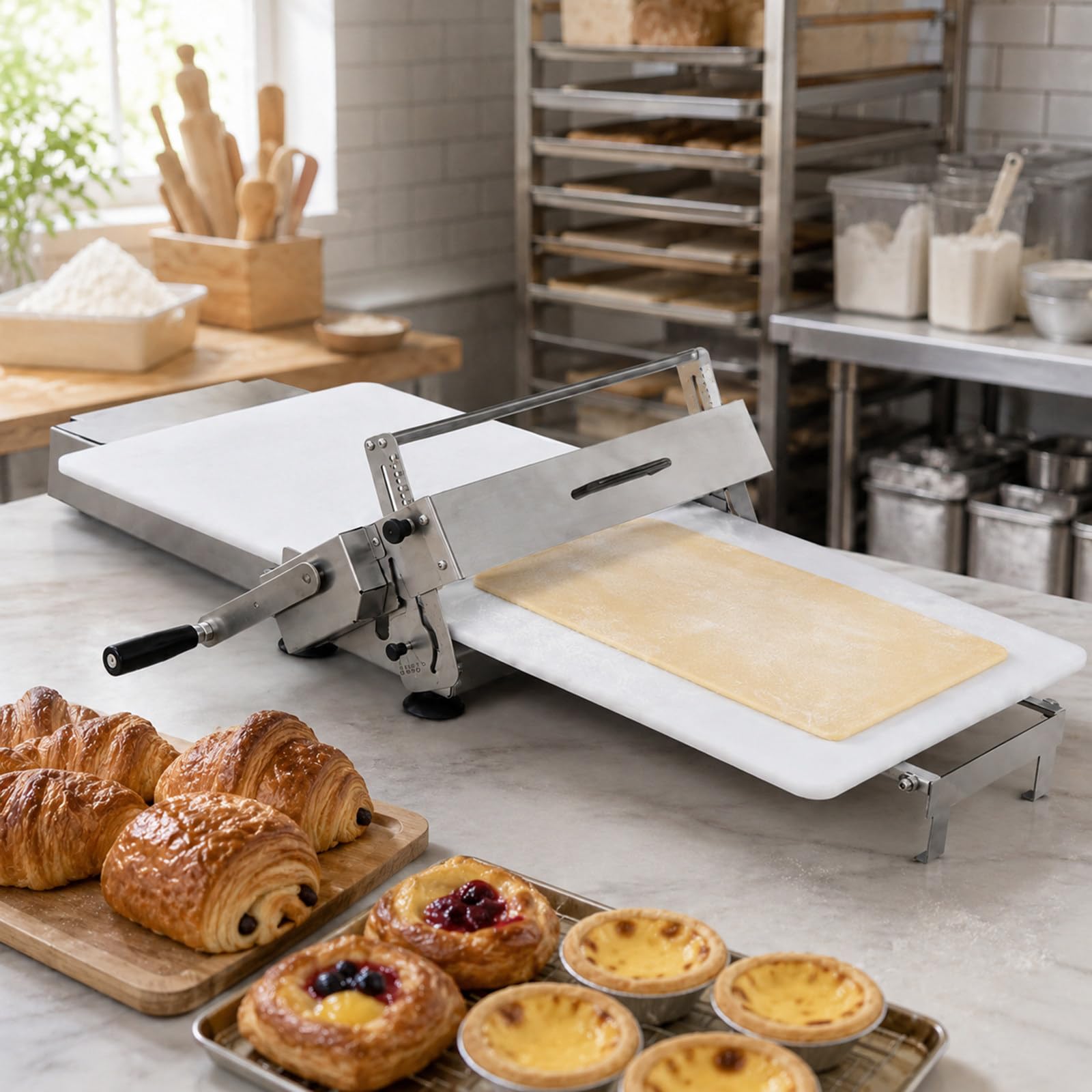MASTLOUFUL Dough Sheeter, Foldable Manual Dough Roller for Croissants, Puff Pastry, Danish Pastry, Fruit Tart, Pie Crust, Pizza Dough and Small Bakery Prep