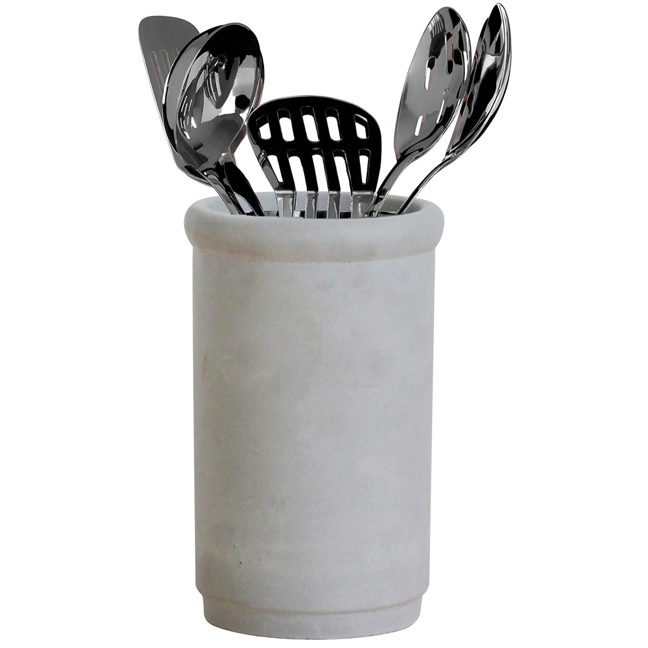 Olly & Rose Natural Light Grey Provence Toughened Ceramic Utensil Holder 18Cm - Kitchen Utensil Holder And Bathroom Use (Light Grey)