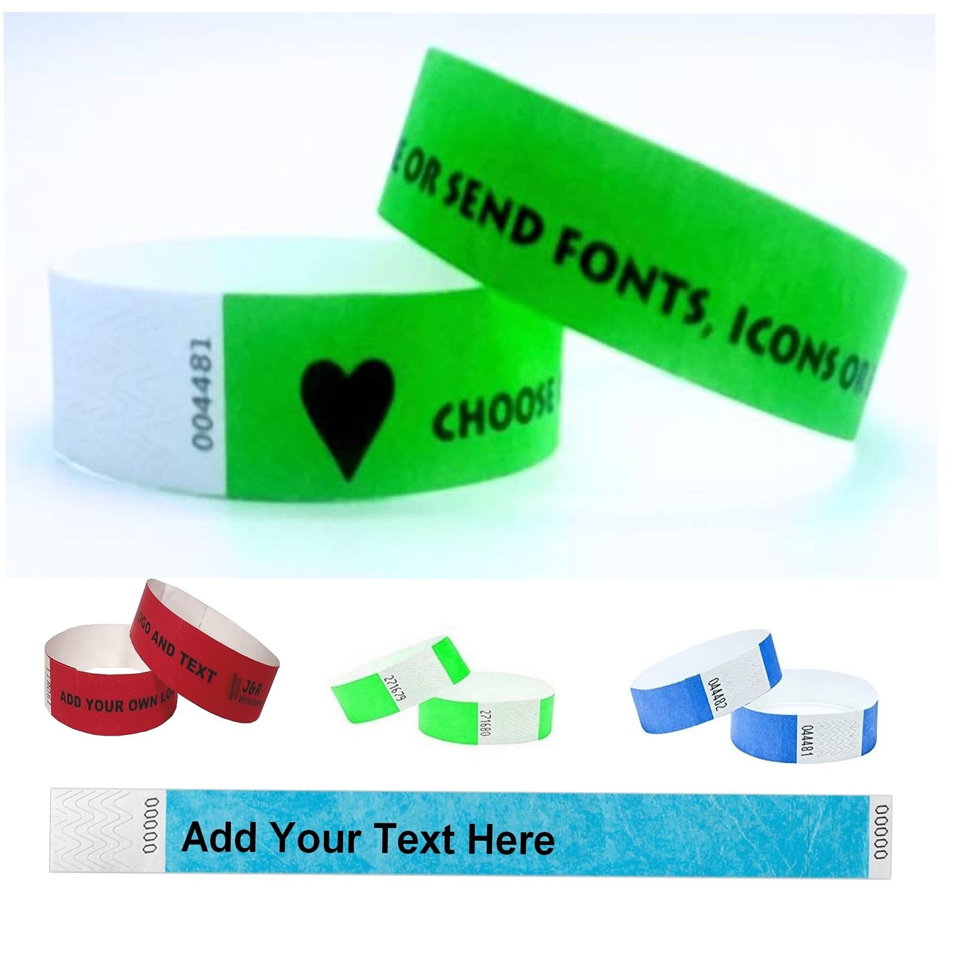 Wristbands Customised Personalised Made with Dupont™ Tyvek® Choose Quantity Colour Text Fonts (3/4 inch 19mm)