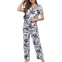 Womens Pajamas Sets 2 Piece Pjs Cute Crewneck Short Sleeve Tops Long Pants Palm Pull Sleepwear