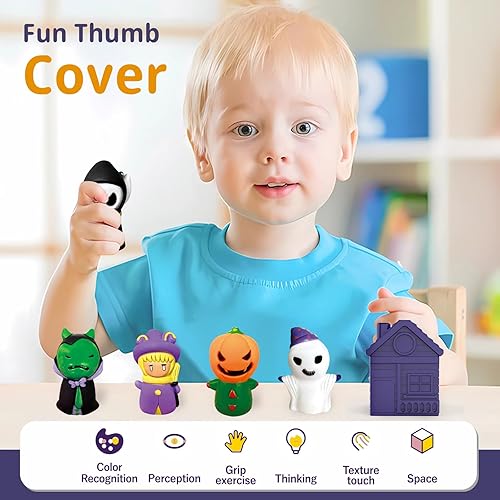 Miniatura 3 de Juguetes de aprendizaje para niños de 1, 2, 3, 4 años, 5 marionetas de dedo de Halloween y 5 graneros para niños, juego de motricidad fina, juguetes
