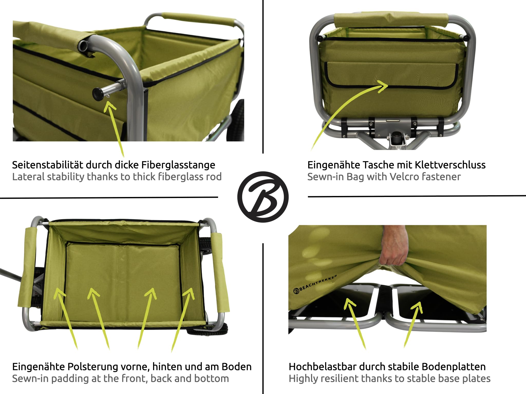 Beachtrekker Life Faltbarer Bollerwagen + Feststellbremse, klappbarer Handwagen (Luftreifen, Oliv)