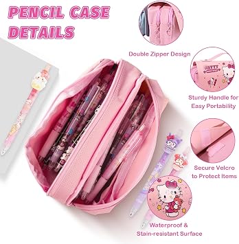 Kitty Pencil Case, Pencil Case for Girls, Large Capacity Pencil Pen Bag with Compartments mit Keyring for Students, Pencil Cases for Secondary School, Handheld Pen Bag Kid for School & Office Supplies