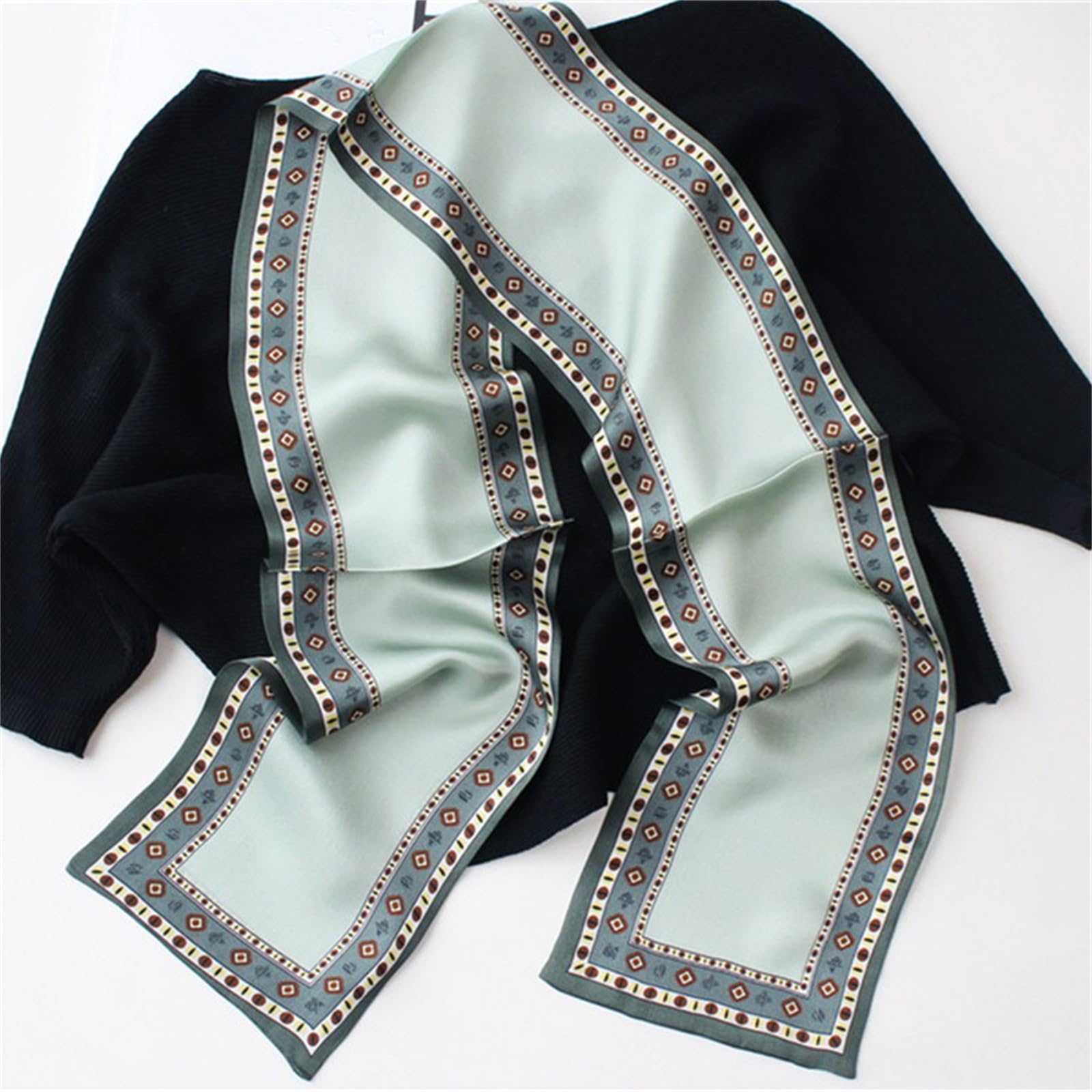 Pañuelo de Seda Bufanda larga de seda de doble capa for primavera y otoño, pañuelo cuadrado largo, pañuelo pequeño, bufanda ondulada Bufanda de Seda Para Mujeres