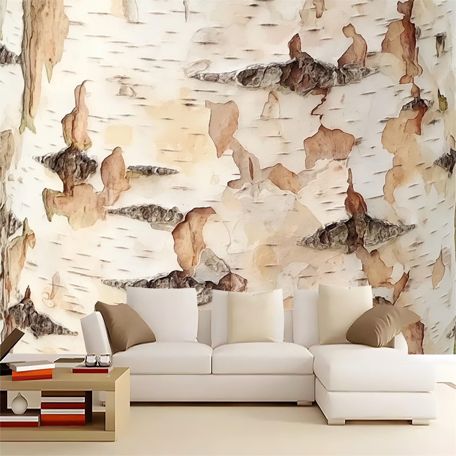 Tapeta brązowa tapeta z włókniny, roślina kora brzozy, zbliżenie, wodoodporny papier kontaktowy do domowej szafki i dekoracji, tapeta 250 x 175 cm, do salonu, sypialni, kuchni, korytarza,