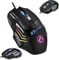 Mouse Gamer 6000 DPI Ajustável • 7 botões LED RGB • MTS • Alta Precisão e Velocidade • Clique Duplo • Cabo Reforçado Super Rápido Ergonômico Premium Jogos Trabalho Estudos