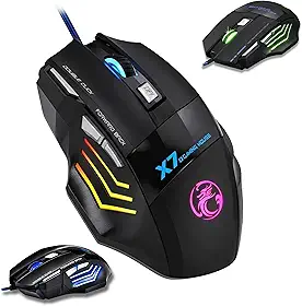 Mouse Gamer 6000 DPI Ajustável • 7 botões LED RGB • MTS • Alta Precisão e Velocidade • Clique Duplo • Cabo Reforçado Super Rápido Ergonômico Premium Jogos Trabalho Estudos