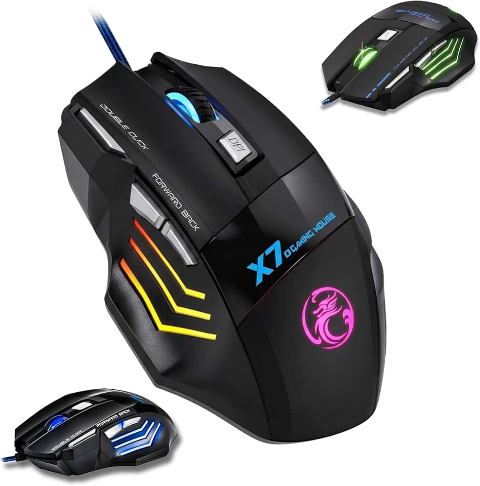 Mouse Gamer 6000 DPI Ajustável • 7 botões LED RGB • MTS • Alta Precisão e Velocidade • Clique Duplo • Cabo Reforçado Super Rápido Ergonômico Premium Jogos Trabalho Estudos