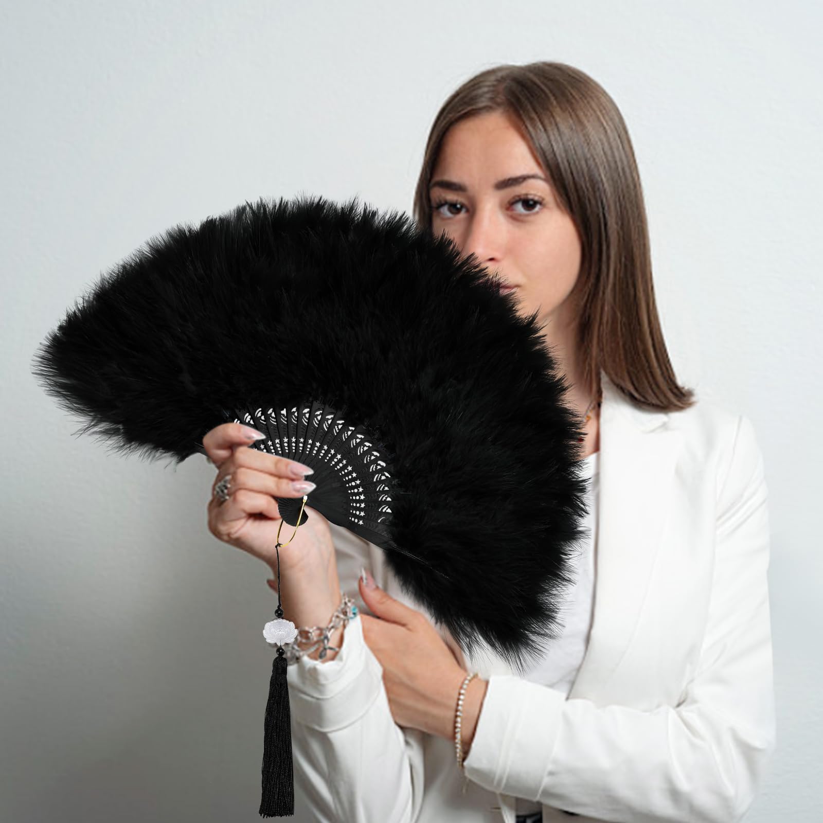 Ventaglio Di Piume Vintage Anni 20 - Pieghevole, Per Costumi, Halloween, Matrimoni E Feste - Foto 6