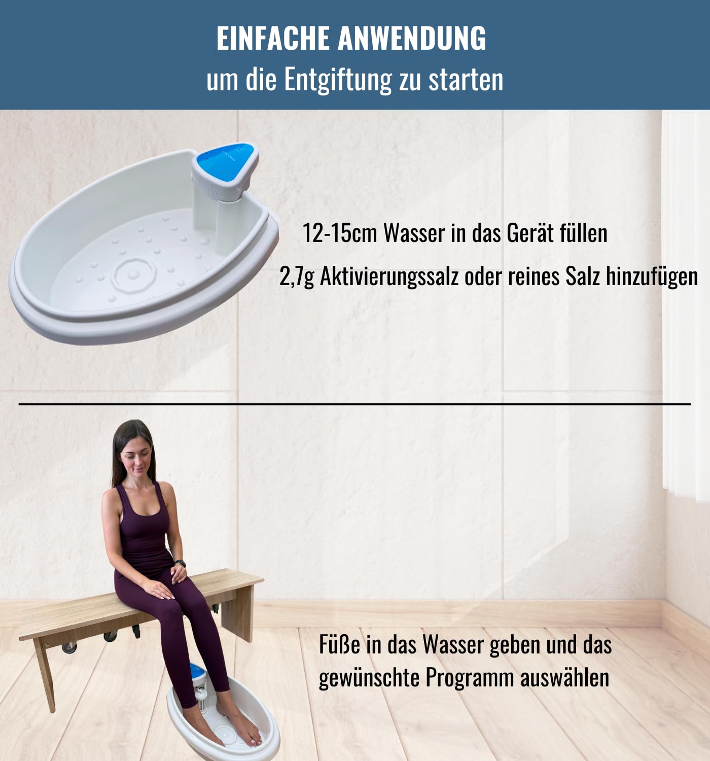Ionen-Fußbad für Zuhause – Elektrolyse-Fußbad Komplettset Weiß mit Fußwanne, Spa, Wellness, entspannend, leichte Anwendung, wohltuend – HydroSana