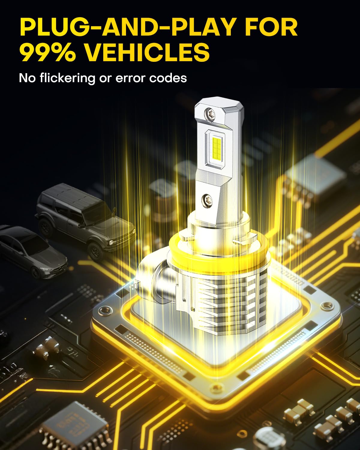 AUXITO 9005 H11 Bulbs, 80000LM Brighter Ultra-Bright, Plug N Play, Long Lifespan, No Flicker, 99% Compatibility, 4PCS — view 6