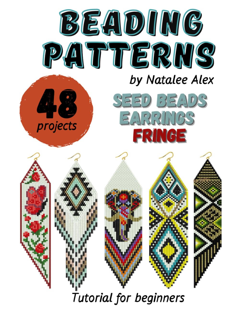 Brick stitch beading pattern Seed bead earrings Fringe: 48 projects Ethnic & Floral Collection Beading patterns - Gift for the needlewomen