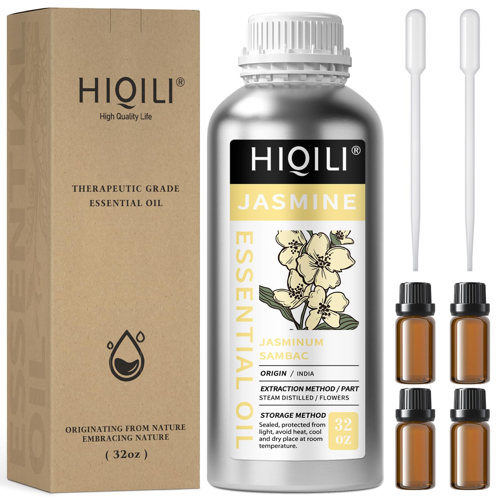 HIQILI Jasmine Essential Oil for Diffuser, Hair &amp; DIY Perfume