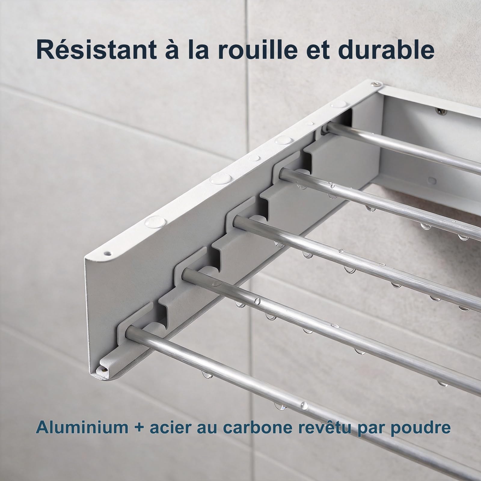 FUSHITON Séchoir Mural Pliable 5 Barres, Porte-Serviettes Pliable en Aluminium + Acier Carbone Revêtu par Poudre, Gain de Place pour Salle de Bain & Balcon, Charge Max 10 kg, Blanc