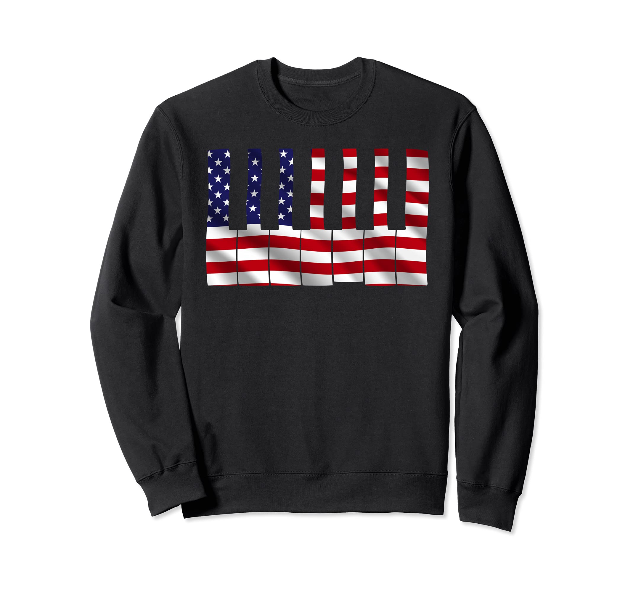 US Flag Piano Keyboard Pianist Classical Musician Piano Sweatshirt, Black