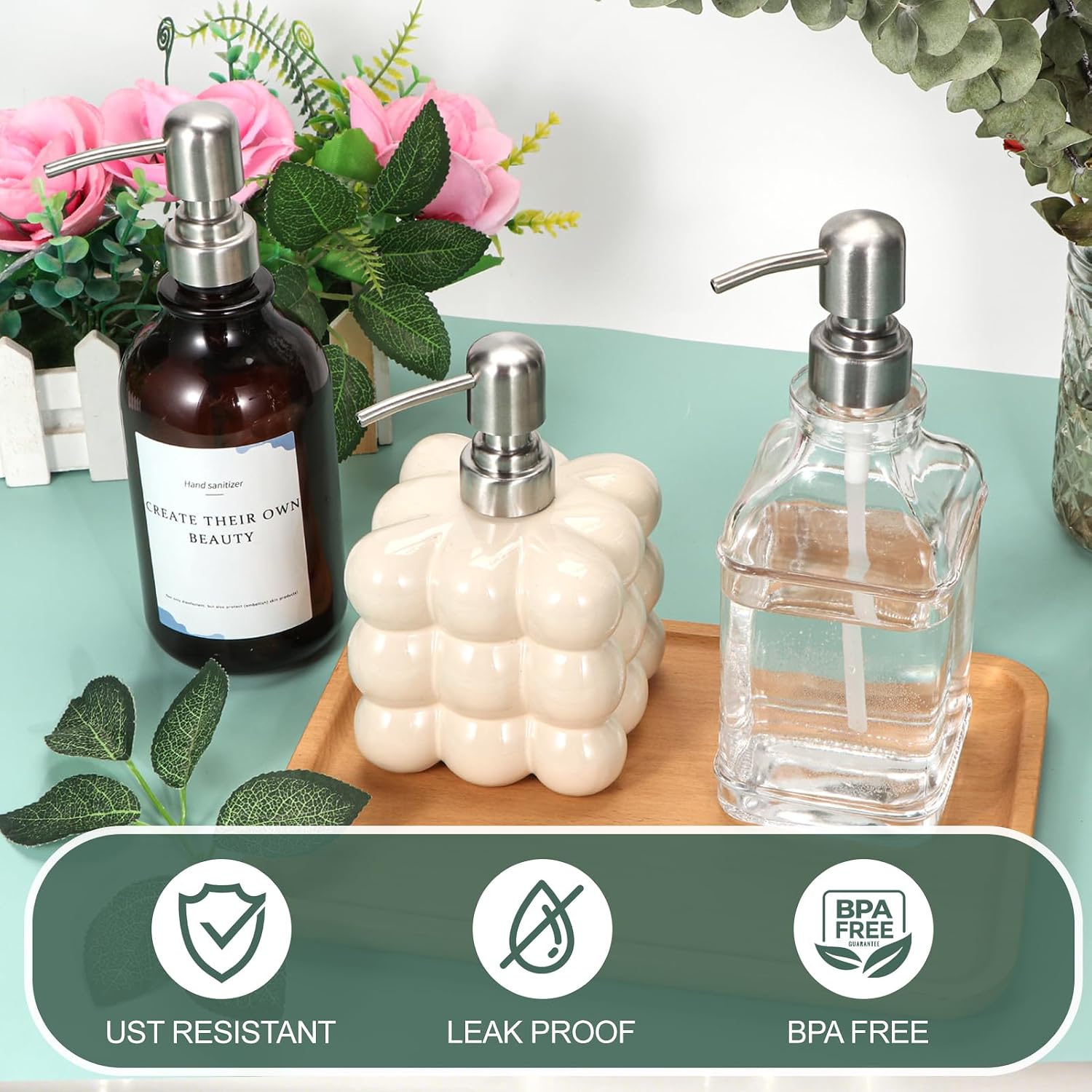 Soap Dispenser Pump Replacement, Kitchen and Bathroom Soap Pump Replacement, Reusable 304 Stainless Steel Hand Soap Pump, Shampoo and hand soap pump, Standard Diameter 28/400 Neck Size (2 PCS)