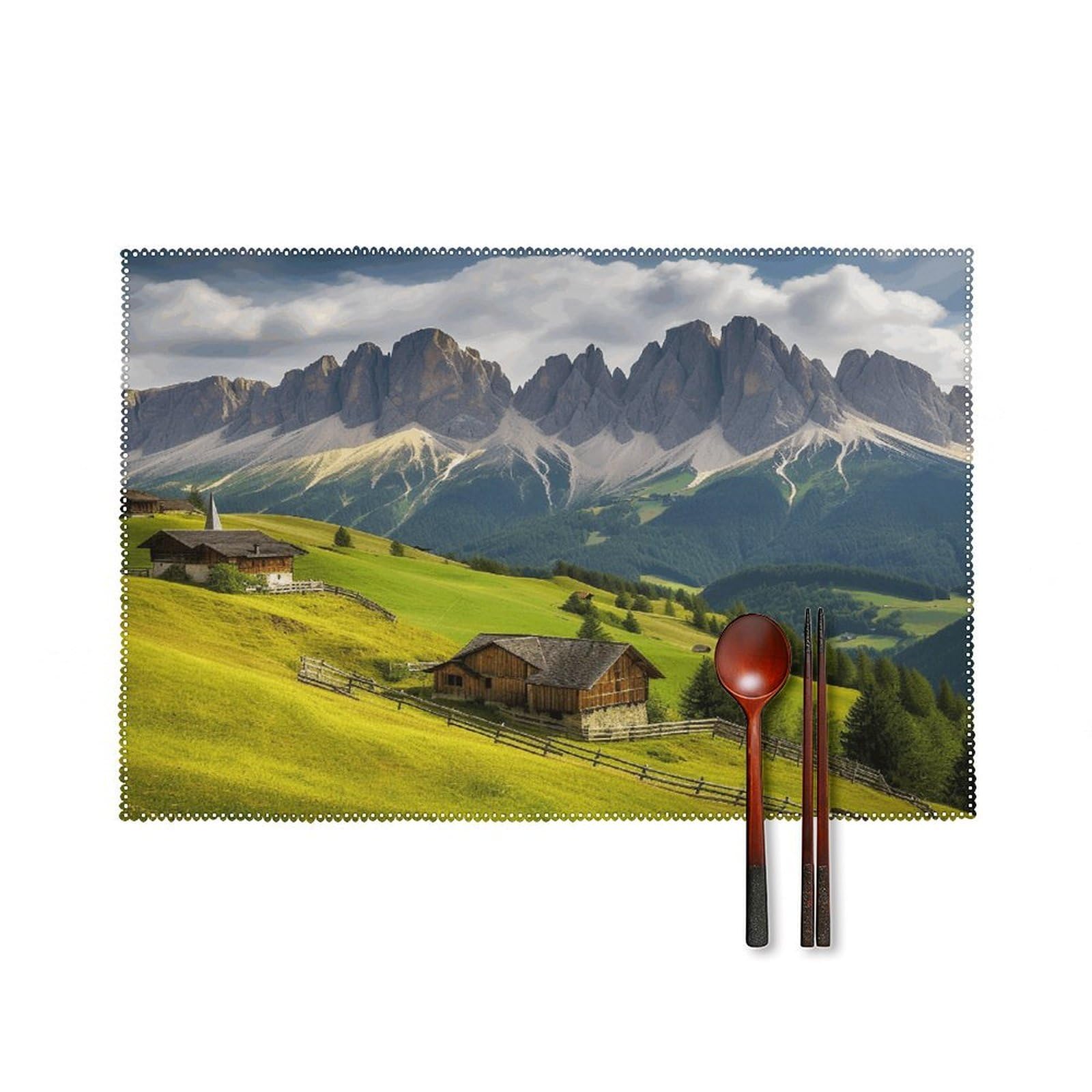 Surrounded by Mountains Placemats Set of 6 Heat Resistant Non-Slip Place Mats Washable Wipeable Table Mats Elegant Farmhouse Placemat for Kitchen Dining Outdoor Party Table Decor