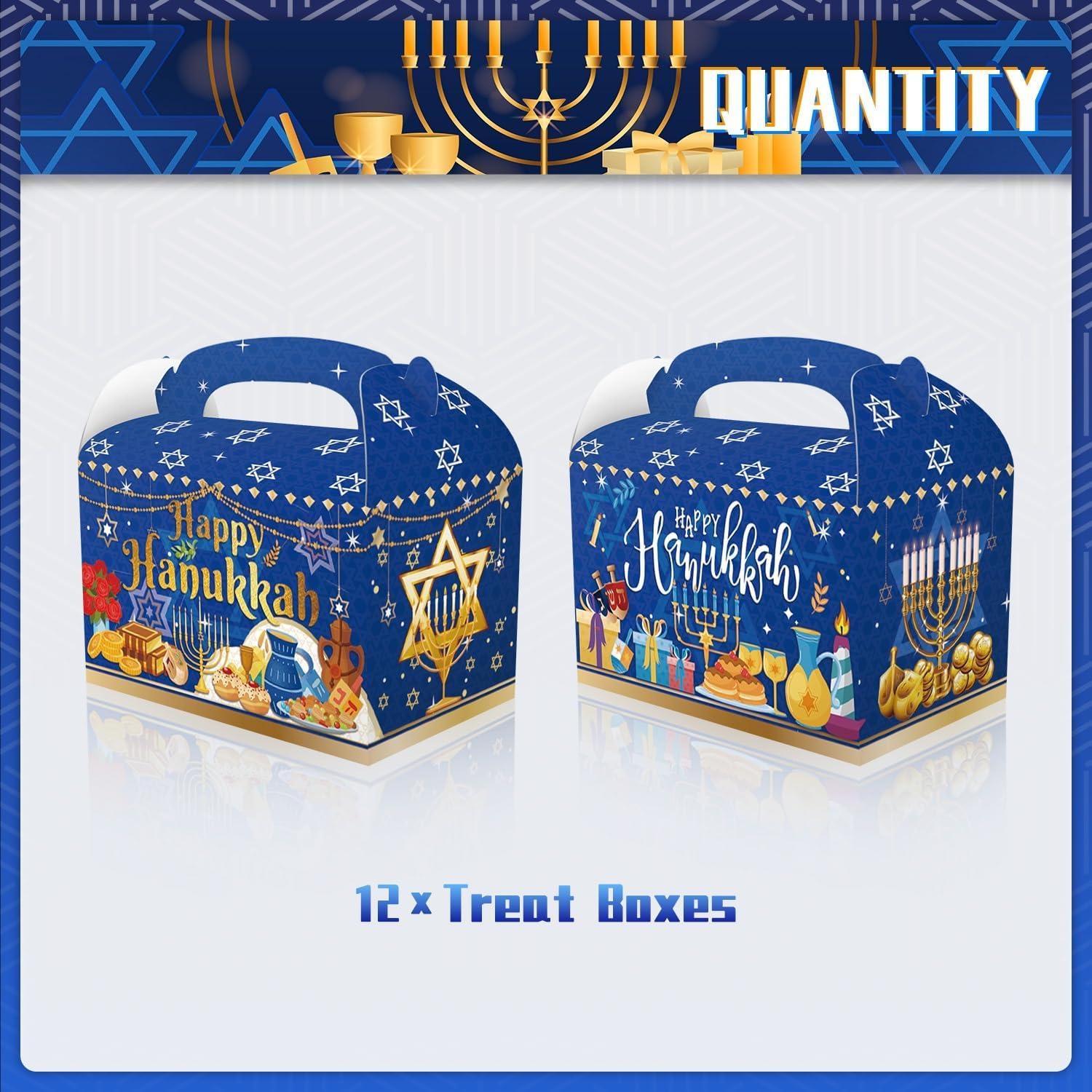 LOONELO Hanukkah Goodie Candy Treat Boxes, 12pcs Cardboard Chanukah Gift Holder Boxes, Happy Hanukkah Treat Favor Boxes for Jewish New Year Holiday Celebration Party Favor Decorations Supplies - Image 7
