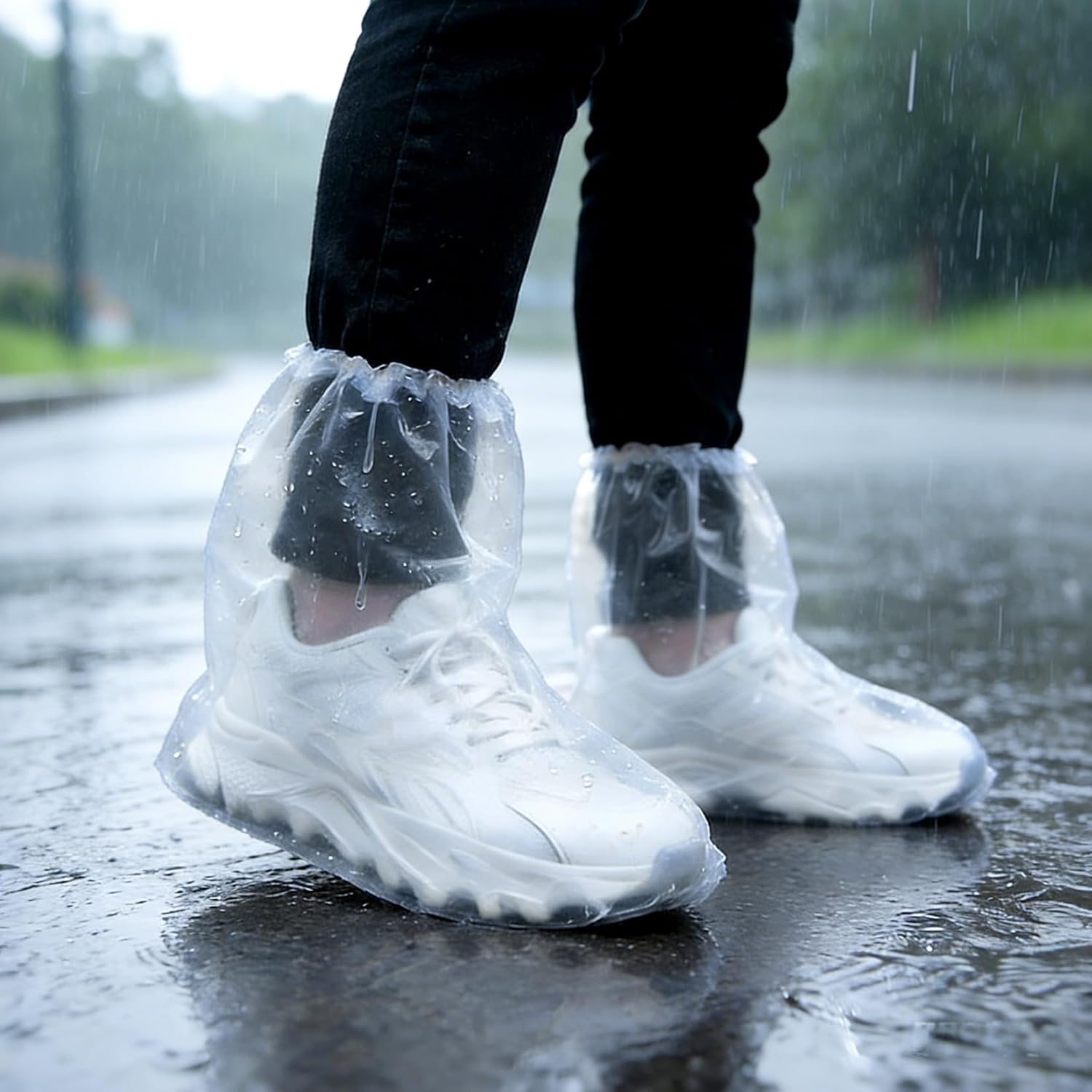RAINFLOW 15 Pairs Disposable Shoe Covers - Clear Plastic Rain Covers