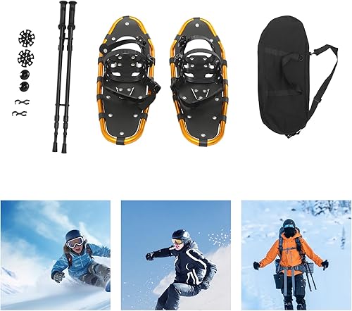 Miniatura 7 de Paquete de raquetas de nieve de 21/25 pulgadas y bastones de senderismo, zapatos de nieve de aluminio ligeros todoterreno con bastones telescópicos
