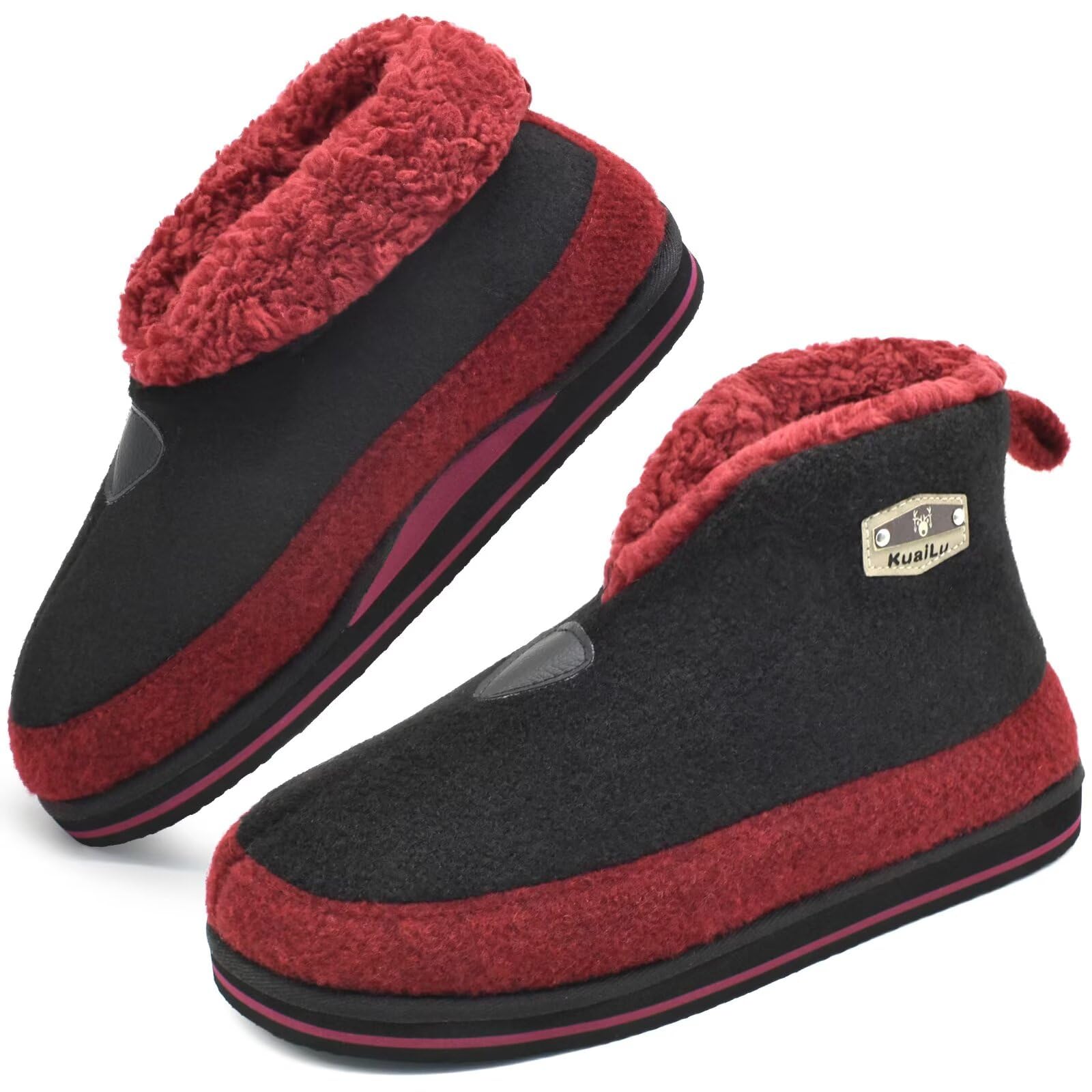 KuaiLu Pantofole Stivaletto Uomo Invernali Babbucce Calde Peluche Pelose Foderata Chiuse Pantofola Stivali Casa Comode Memory Foam Slippers con Indoor outdoor Antiscivolo Suola