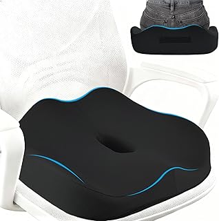 Sitzkissen für Bürostuhl - Memory Foam Stuhlkissen gegen Rücken & Steißbein Schmerzen | Ideal bei langem Sitzen im Büro | Schwarz