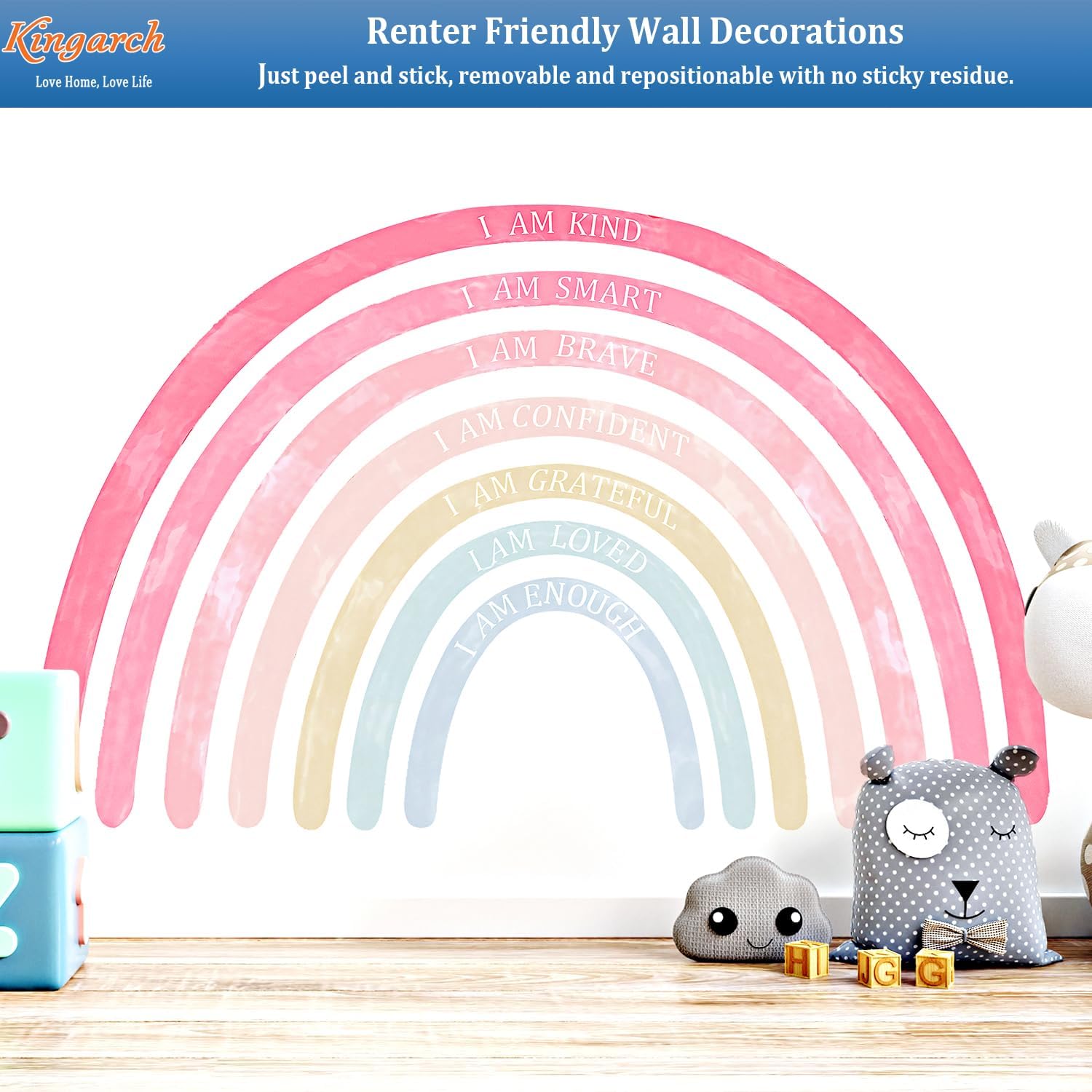 Large Colorful Rainbow Wall Decals, Insparational Peel and Stick Fabric Nursery Wall Decor, Removable Home Room Wall Decor Murals Stickers for Kids Girls Toddler Bedroom Living Room Playroom image 4