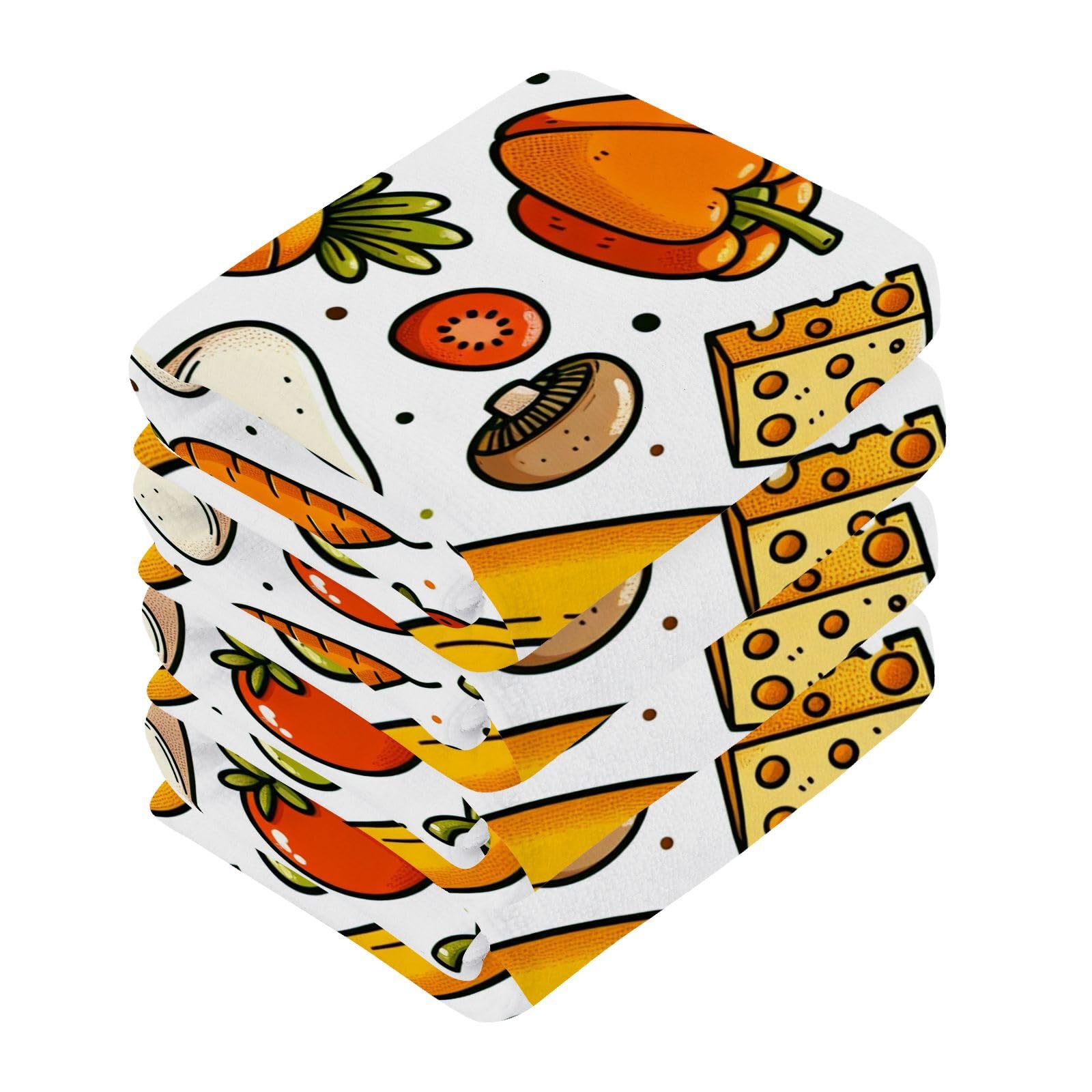 YANENDIE Colorful Vegetables Washcloths Towels, Highly Absorbent and Soft Cotton Face Cloths, 6 Pack Quick Dry Wash Cloths - 12 X 12 Inches